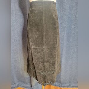 Vintage Scully Black Suede Skirt XL Marsha Wright Eyelet Cutouts Leather Western